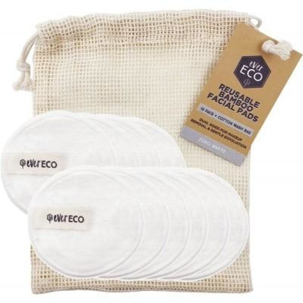 Reusable Bamboo Facial Pads With Cotton Wash Bag - 10 Pack