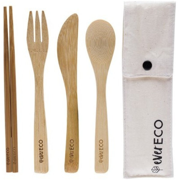 Ever Eco Bamboo Cutlery Set Plus Chopsticks With Organic Cotton Pouch - A Zest for Life